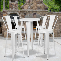 Flash Furniture CH-51080BH-4-30CAFE-WH-GG 24" Round Metal Bar Table Set with 4 Cafe Barstools in White